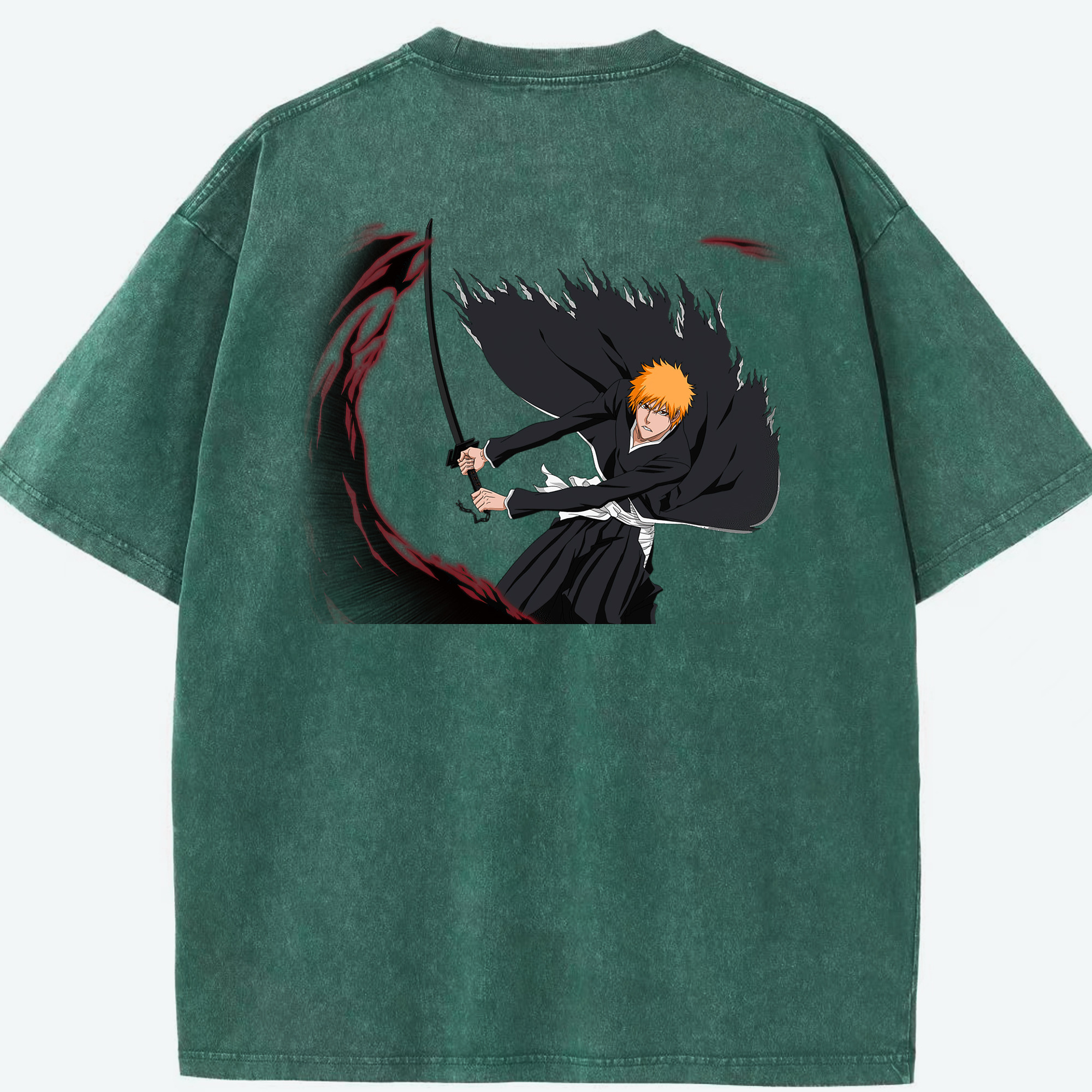 （画像用） ブリーチ 黒崎一護（くろさき いちご）BLEACH Kurosaki Ichigo 綿100% ヴィンテージ風 半袖Tシャツ（背面プリント）